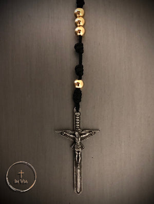 In Via St. Padre Pio Defender Rosary -Gold Stainless Steel