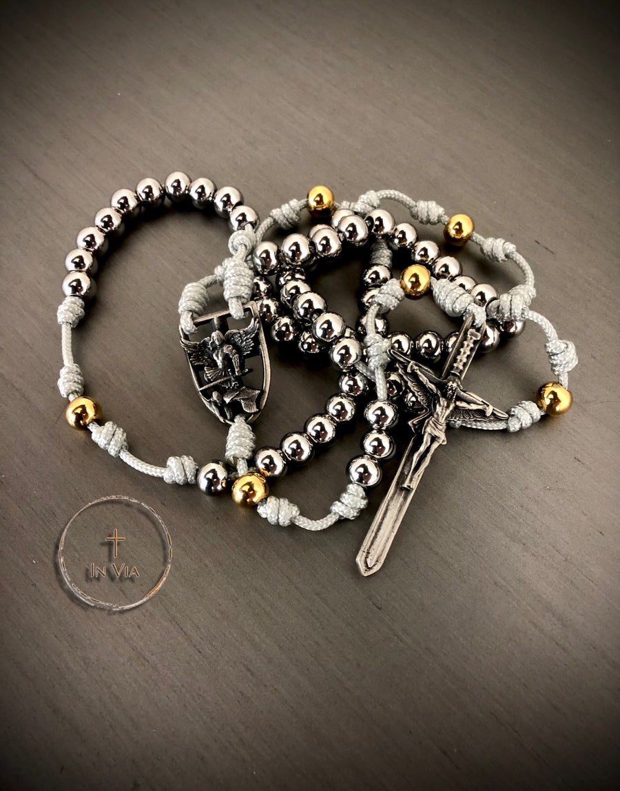 In Via St. Michael Guardian Rosary -White Bronze & Stainless Steel