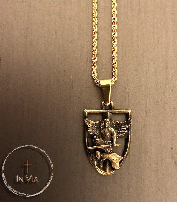 Archangel Saint Michael Necklace Brass