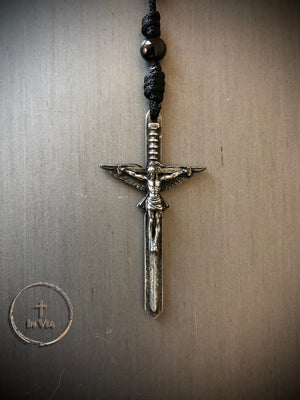 In Via Defender Rosary -Black Stainless Steel