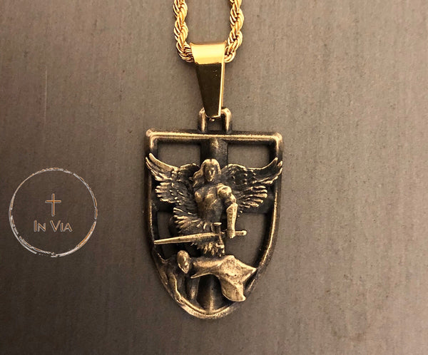 Archangel Saint Michael Necklace Brass