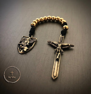 In Via St. Michael Defender Prayer Cord -Solid Bronze with Gold