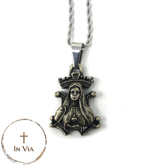 In Via's Our Blessed Mother Pendant- Solid White Bronze