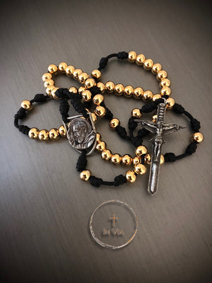 In Via St. Padre Pio Defender Rosary -Gold Stainless Steel