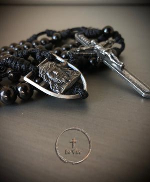 In Via Defender Rosary -Black Stainless Steel