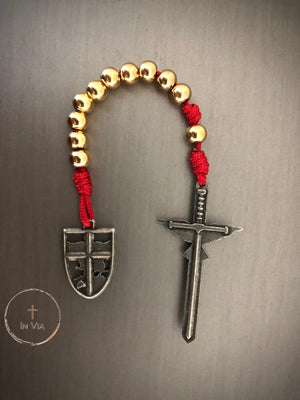 In Via St. Michael Defender Prayer Cord -Red & Gold Stainless Steel