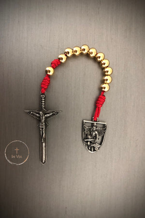 In Via St. Michael Defender Prayer Cord -Red & Gold Stainless Steel