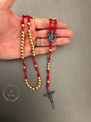 In Via St. Michael Defender Rosary -Red & Gold Stainless Steel