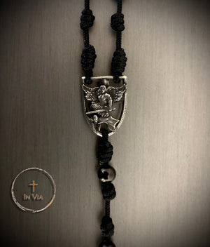 In Via St. Michael Defender Rosary -Black Stainless Steel