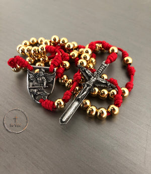 In Via St. Michael Defender Rosary -Red & Gold Stainless Steel